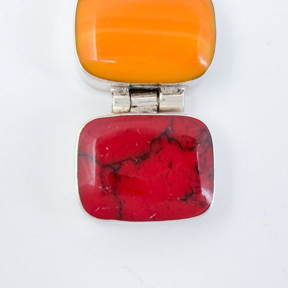 Vintage Mexico Sterling Silver 925 Spiny Oyster, Jasper, and Shell Pendant - Picture 6 of 9